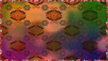 Çiçek deseni. Kahverengi ve yeşil renklerde çiçeksiz. Şatafatlı bahar bahçesi dokusu. Raster illüstrasyonu. Kahverengi ve yeşil renkte çiçekler.