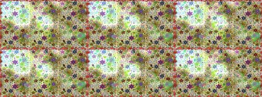 Raster Floral Illustration, Asyalı tekstil. Tarafsız renklerde etnik çiçeklerle kusursuz bir desen..