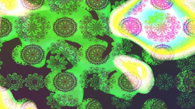 Yeşil ve kahverengi renkler. Yaz çiçekleri teması. El çizimi, soyut ve süslü elementler. Suluboya resim taklit Raster çizimi. Klasik çiçekler..