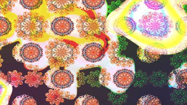 Soyut etnik raster çizim kalıbı. Tarafsız ve kahverengi renkli vadi çiçekleri. Çiçekler..