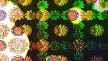 Çiçek desenli raster, gri ve yeşil çizgi grafik desenli soyut raster arkaplan. Modern stil dokusu.