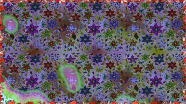 Raster Güzel kumaş deseni. Raster suluboya deseni, narin çiçekler, menekşe ve gri çiçekler, tebrik kartı şablonu..