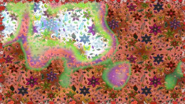 Sevimli çiçek raster deseni. Renkli Yaz Temalı Kusursuz Arkaplan. Kahverengi ve turuncu renkli çiçekler. Düz Çiçek Elementleri Tasarımı.