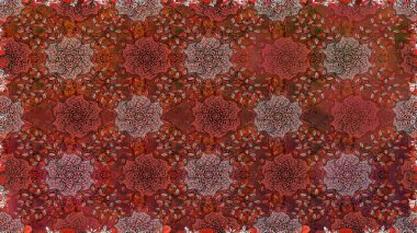 Tişörtsüz arka plan deseni. Tropik çiçekler. Kahverengi ve kırmızı renkte çiçekler.