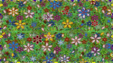 El çizimi dikişsiz sonbahar çiçekleri deseni. Renkli yeşil ve kahverengi desenli. Doodle tarzı. Tekstil ve kapak tasarımı için mükemmel. Yeşil ve kahverengi renkte çiçekler.