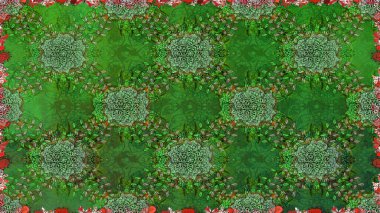 Kusursuz çiçek deseni. Raster illüstrasyonu. Asya tekstil tarzında. Güzel kumaş deseni. Renkli Bahar Temalı Kusursuz Arkaplan. Düz Çiçek Elementleri Tasarımı.