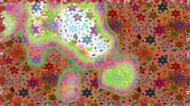 Kahverengi ve nötr renklerde etnik çiçeklerle kusursuz bir desen. Raster Çiçek İllüstrasyonu güzel tekstil..