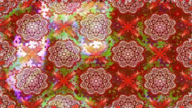 El çizimi çiçekli, soyut, pürüzsüz desen. Raster illüstrasyonu. Kırmızı ve kahverengi renkte çiçekler.