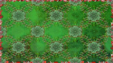 Elle boyanmış suluboya, dikişsiz çiçekler ve bitkiler. Yeşil ve nötr renkte çiçekler.