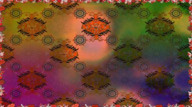 Şirin çiçekli kusursuz desen ve kahverengi ve yeşil renklerde yapraklar, suluboya çiçek deseni, duvar kağıdı, kart ya da kumaş için fayanslı. Raster illüstrasyonu.