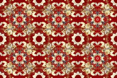 Kırmızı, bej ve kahverengi renklerde altın element. Lüks, kraliyet ve Viktorya dönemi konsepti. Süslü raster dekorasyonu. Kırmızı, bej ve kahverengi yerine altın rengi, klasik barok çiçekli, pürüzsüz desenler..