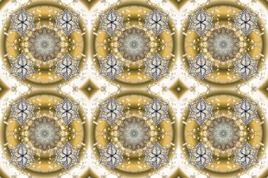 Klasik klasik klasik arka plan. Raster illüstrasyonu. Kusursuz klasik raster altın desenli. Geleneksel oryantasyon süsü. Tarafsız, gri ve bej renklerde altın elementlerle kusursuz desen.