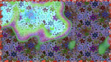 Raster illüstrasyonu. Kusursuz çiçek deseni duvar kâğıdı olarak kullanılabilir. Tarafsız ve yeşil renkte çiçekler.