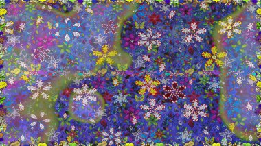 Düz Çiçek Elementleri Tasarımı. Çiçeksiz desenli arka plan, yaz çiçekleri. Renkli Bahar Temalı Kusursuz Arkaplan. Mor ve mavi renkte çiçekler.