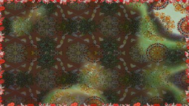 Raster düz çiçekleri pürüzsüz desen. Hediye ambalaj kağıdı, tebrik kartları, posterler ve pankart tasarımı. Kahverengi ve yeşil renkte çiçekler.