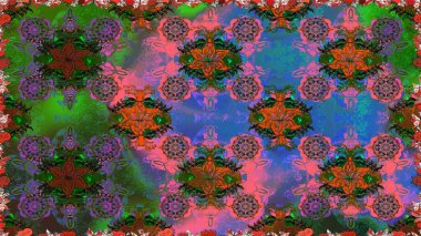 Raster suluboya çiçek deseni, narin çiçekler, yeşil ve kahverengi çiçekler, tebrik kartı şablonu. Güzel kumaş deseni.