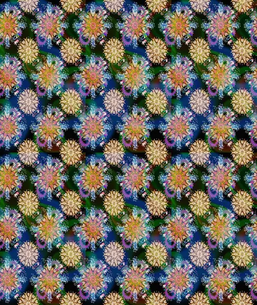 Çiçekli bahar çiçekleri. Moda baskıları için zarif bir şablon. Küçük çiçekte güzel bir desen. Küçük renkli çiçekler. Motley illüstrasyonu.