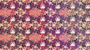 Bahar mevsimi. Tatil havası. Nazik romantik baskı. Mor ve bej renkli çiçekler. Raster güzel bir çiçek deseni çiziyor..