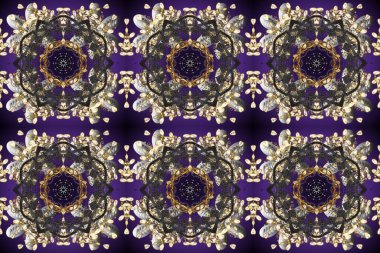 Altın desenli gri, mor ve kahverengi renklerde altın elementler. Raster oryantal süs. Kusursuz altın desen.