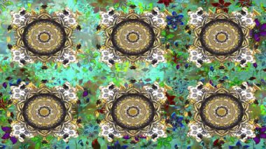 Renkli unsurlarla hareketli arka plan görüntüleri. Çiçekler. Eski model. Bayrak tarzı. Video kaydı. Şablon. Döngü. Kusursuz..