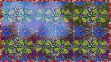 Renkli unsurlarla hareketli arka plan görüntüleri. Çiçekler. Eski model. Bayrak tarzı. Video kaydı. Şablon. Döngü. Kusursuz.. 