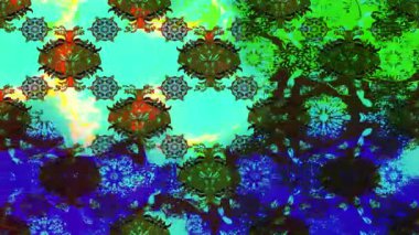 Renkli unsurlarla hareketli arka plan görüntüleri. Çiçekler. Eski model. Bayrak tarzı. Video kaydı. Şablon. Döngü. Kusursuz.. 