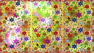 Düz Çiçek Elementleri Tasarımı. Çiçek deseni. Renkli Bahar Temalı Kusursuz Arkaplan. Raster pürüzsüz Güzel kumaş deseni.