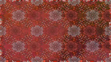 Raster illüstrasyonunda kusursuz çiçek deseni. Suluboya tarzında kahverengi ve kırmızı renkte çiçekler.