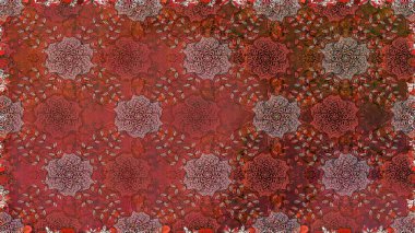 Raster illüstrasyonunda kusursuz çiçek deseni. Suluboya tarzında kahverengi ve kırmızı renkte çiçekler.