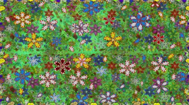 Gömlek baskısı için çiçek boyası. Çiçeksiz desenli arka plan. Yeşil ve kahverengi renkte çiçekler.
