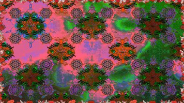 Raster illüstrasyonunda kusursuz çiçek deseni. Yeşil ve pembe renkte çiçekler.