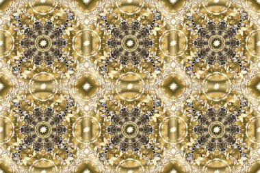 Bej, nötr ve kahverengi renklerde altın elementlerle kusursuz klasik desen. Bej, nötr ve kahverengi renklerde altın sarısı elementlerle altın pürüzsüz desen. Noel, kar tanesi, yeni yıl.