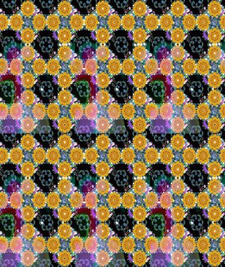 Çiçeksiz desenli nakış işlemeli gelincikler ve vadideki zambaklar. Tekstil tasarımı için sarı ve siyah renkli geleneksel halk çiçekleri buketi.