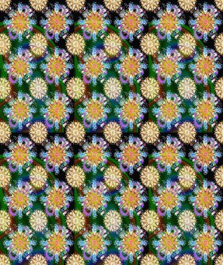 Mavi ve yeşil renkli çiçekler. Raster illüstrasyonu. Kusursuz çiçek deseni duvar kağıdı için kullanılabilir.