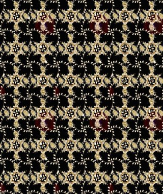 Elle boyanmış suluboya, dikişsiz çiçekler ve bitkiler. Siyah ve bej renkli çiçekler.