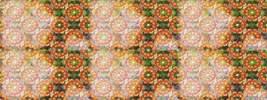 Çiçek kiremitleri. Altın elementlerle bej renklerde altın desen. Kusursuz desenli oryantal süs. Raster altın tekstil baskısı. İslam tasarımı.