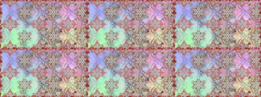 Raster - stok. Yapraklı çiçekler ve doğal renklerde papatya çiçekleri. Kusursuz arkaplan deseni.