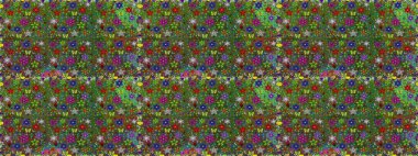 Raster illüstrasyonu. Çiçek ve yapraklı karalama şeklinde Raster çiçek deseni. Yumuşak, yeşil renkte bahar çiçekleri.