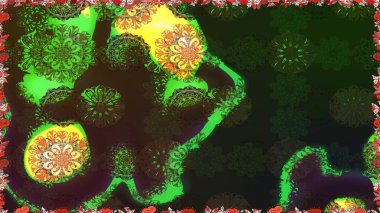 Raster illüstrasyonu. Çiçek süslemeli çizim deseni. Gri ve yeşil renkte çiçekler.