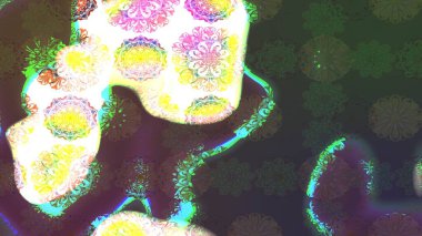 Raster çiçek desenli çiçek deseni, yapraklar, dekoratif elementler, sıçrama, lekeler, el çizimi kontur çizgileri ve Doodle çizim stili, grafik raster çizim çizimi.