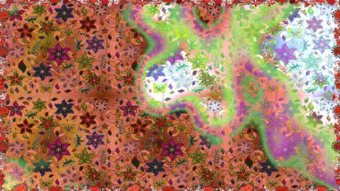 Raster illüstrasyonunda kusursuz çiçek deseni. Kahverengi ve turuncu renkte çiçekler.