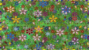 Çiçekli güzel suluboya desen. Raster illüstrasyonu. Yeşil ve kahverengi renklerde.