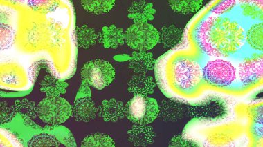 Moda baskıları için zarif bir şablon. Küçük renkli çiçekler. Yeşil ve sarı çiçekli bahar çiçekleri. Küçük çiçekte güzel bir desen. Motley illüstrasyonu.