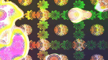 Düz Çiçek Elementleri Tasarımı. Yeşil ve gri renkli çiçekler. Raster Illustrasyon 'daki Çiçek Deseni' nin son moda çizimi. Renkli Yaz Teması çizim şablonu.