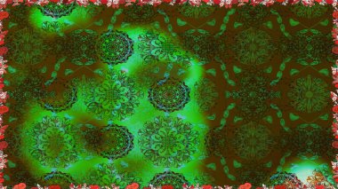 Kusursuz çiçek deseni. Yeşil ve kahverengi renkli çiçekler. Raster illüstrasyonu. Raster illüstrasyonu. Asya tekstil tarzında.