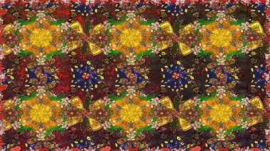 Renkli Yaz Temalı Kusursuz Arkaplan. Raster çiçekli arka plan. Yazdır. Düz Çiçek Elementleri Tasarımı. Güzel, pürüzsüz bir desen. Şirin kumaş deseni.