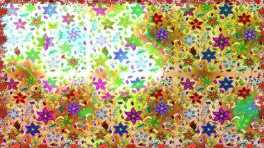 Zentangle soyut çiçekleri. Güzel kumaş deseni. Renkli Bahar Temalı Kusursuz Arkaplan. Raster illüstrasyonu. Düz Çiçek Elementleri Tasarımı. Çiçek tozu..