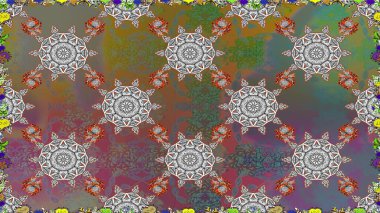 Raster illüstrasyonunda kusursuz çiçek deseni. Gri ve kahverengi renkte çiçekler.