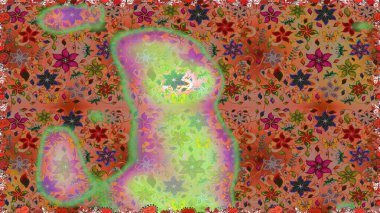 Varicolobrown ve yeşil raster pürüzsüz illüstrasyon. Birçok kahverengi ve yeşil soyut çiçekli tropik, pürüzsüz desen. Küçük çiçekte sevimli çiçek deseni var..