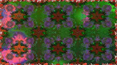 Çiçek yeşili ve kahverengi desenli. Raster çiçek izi. Klasik taslak çizimi.